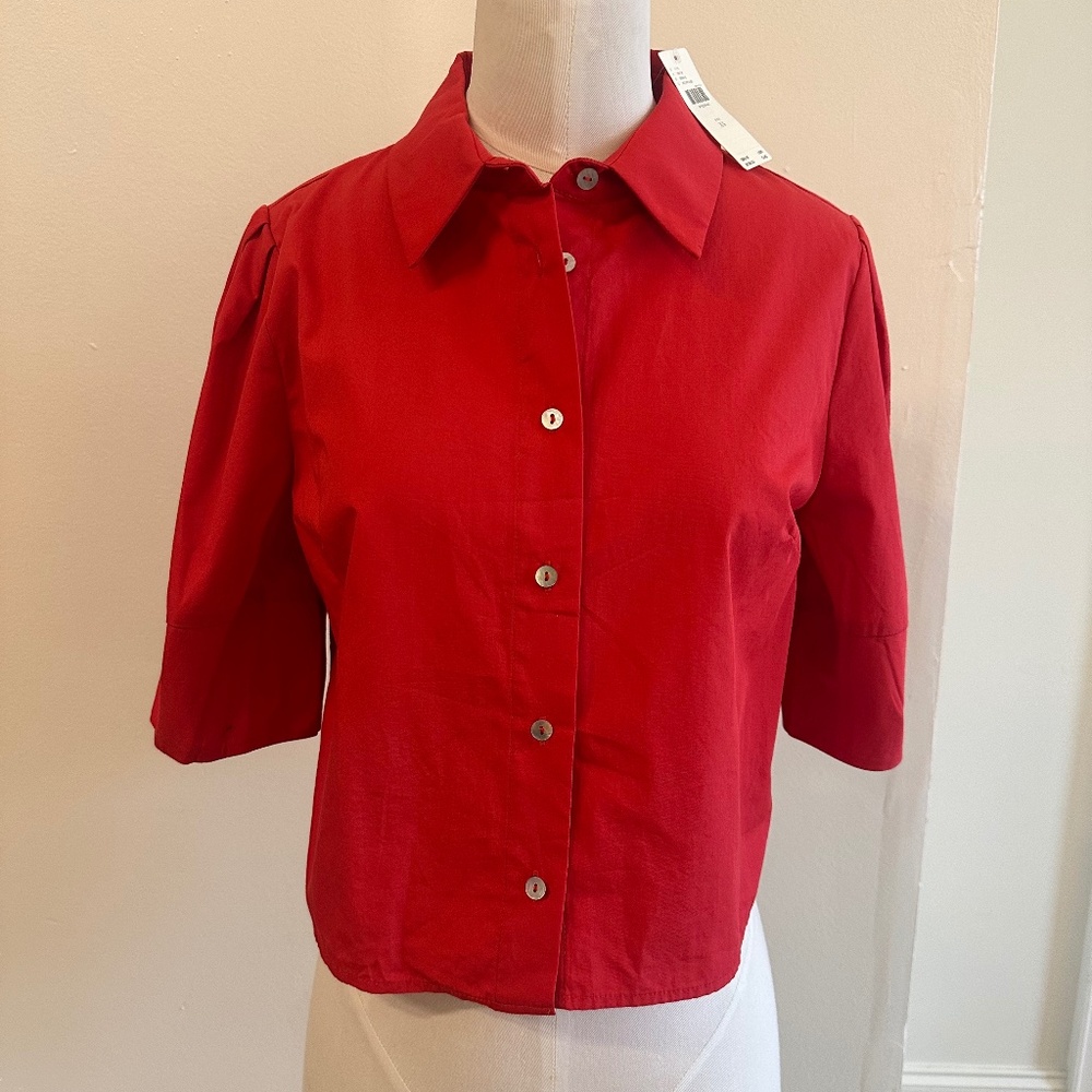Red Maeve shirt, short sleeve button down shirt, size XS